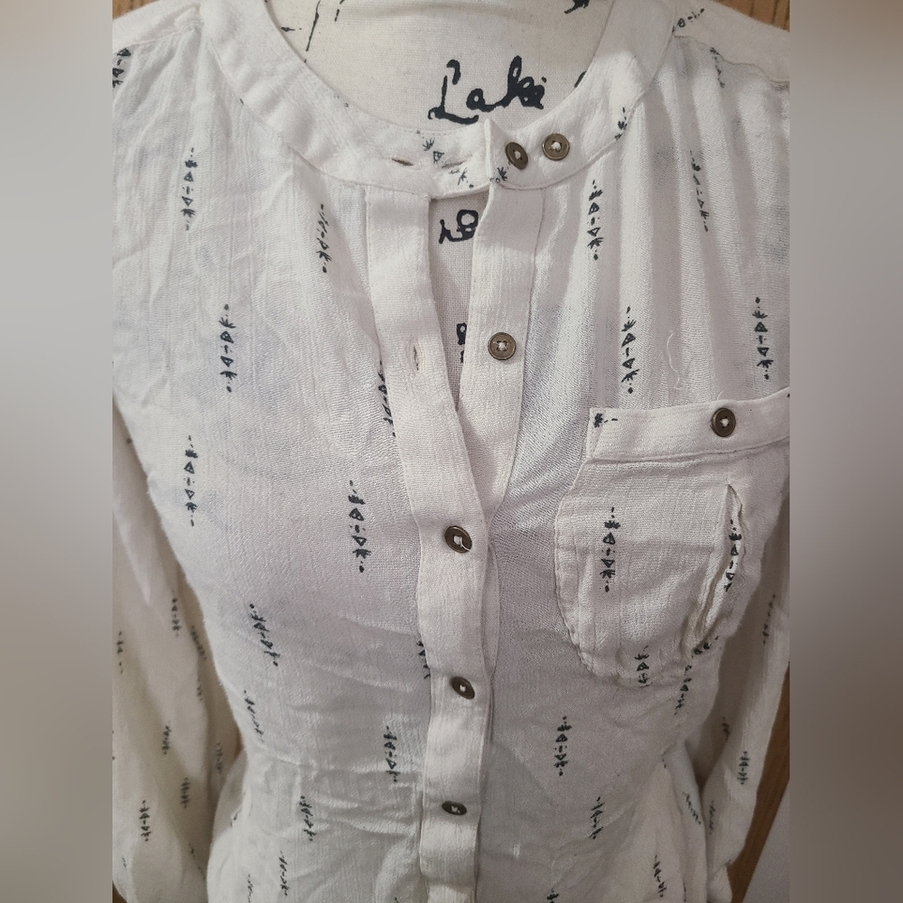 Free People Geometric Print Boho Button Up Peasant Top Tunic - Picture 2 of 4
